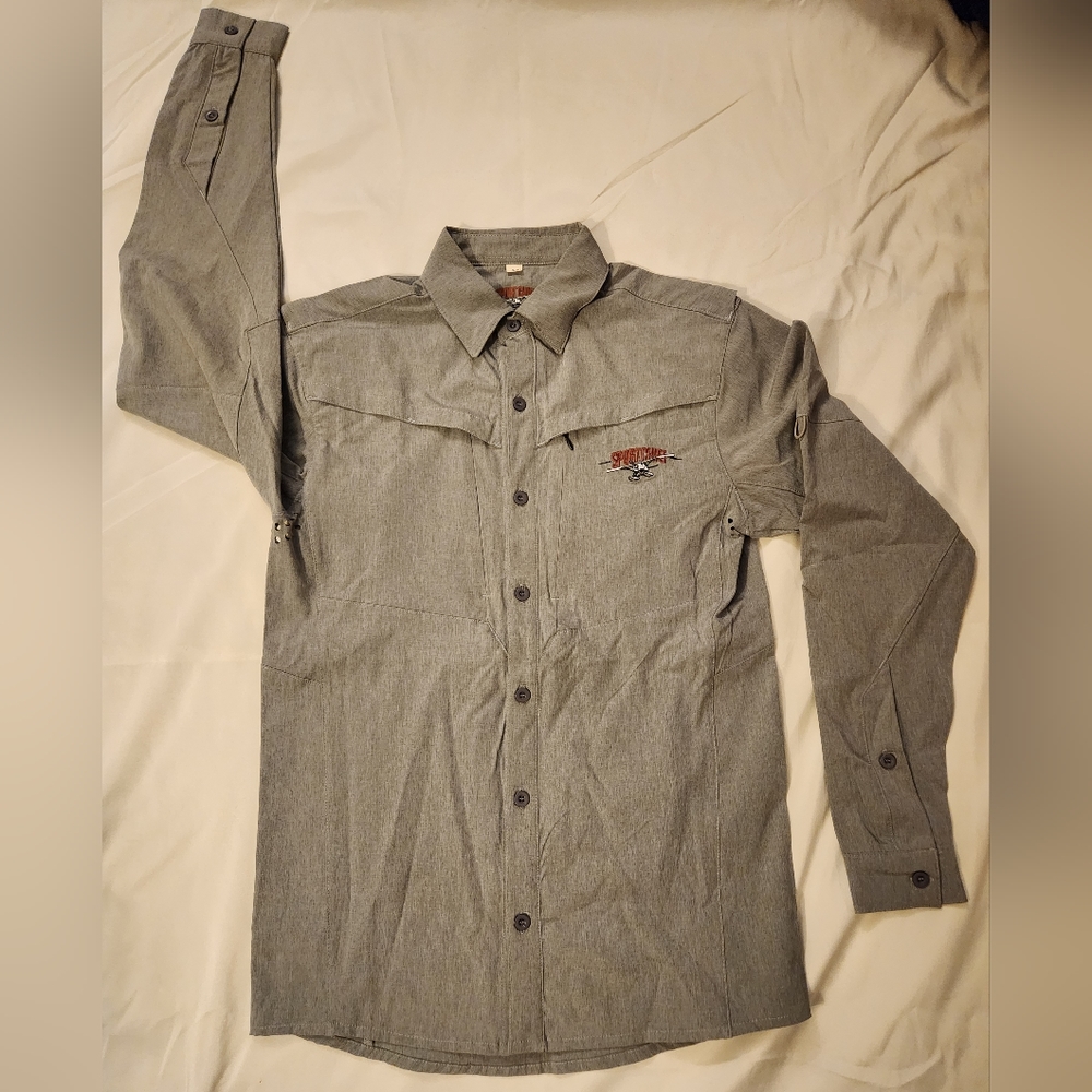 Sportchief Cyril men's small grey outdoors vented long-sleeved button-down shirt